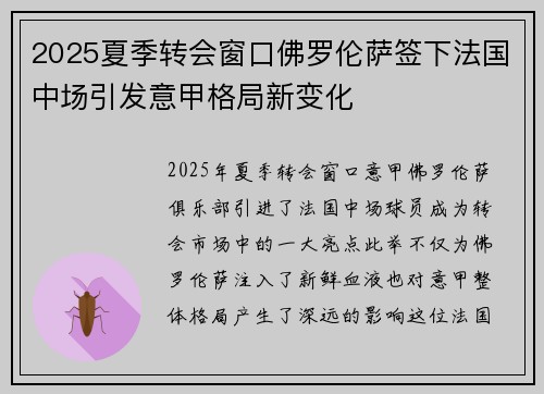 2025夏季转会窗口佛罗伦萨签下法国中场引发意甲格局新变化